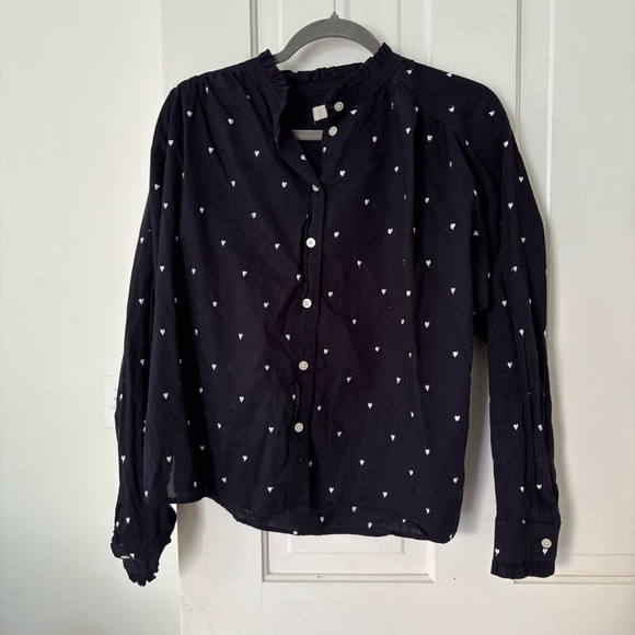 LOFT Womens Button Down Shirt in Dark Blue with White Dots - Picture 1 of 5